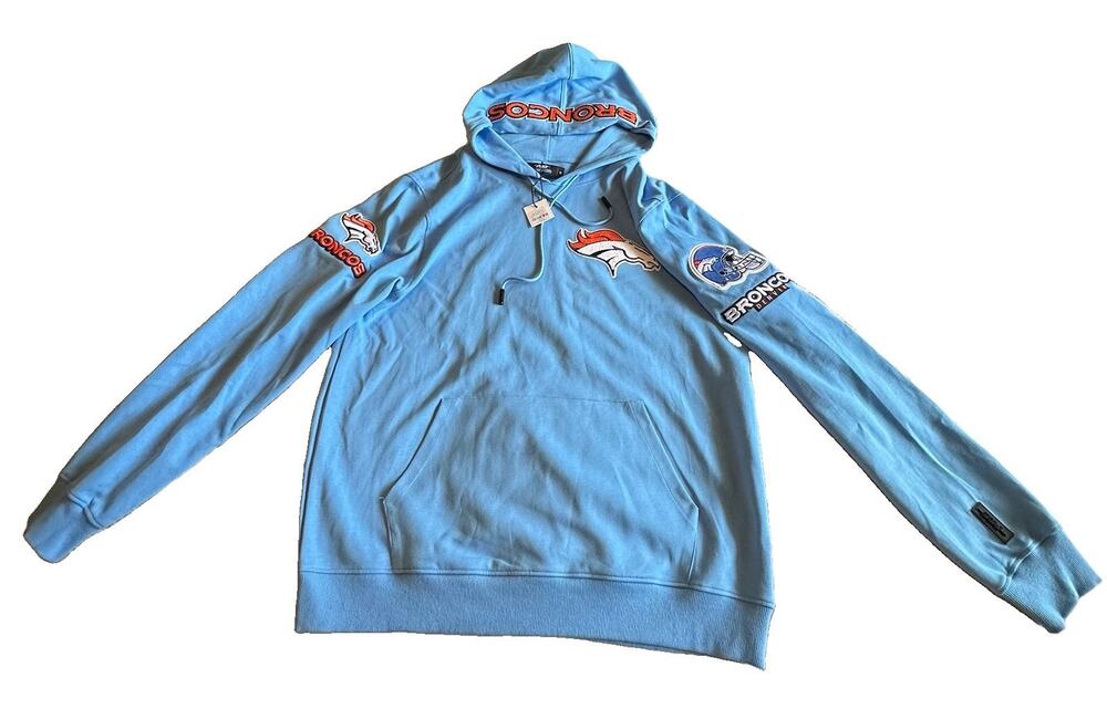 Pro Standard Denver Broncos Hoodie XL NWT Light Blue Chenille Patch Deadstock